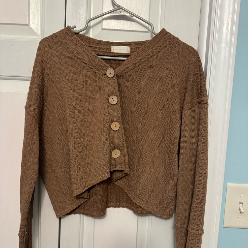 Altar'd State Brown Cardigan Sweater with Ribbed Knit